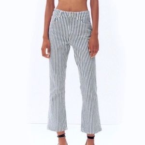 Zara blue and white striped flare cropped jeans, US 4
